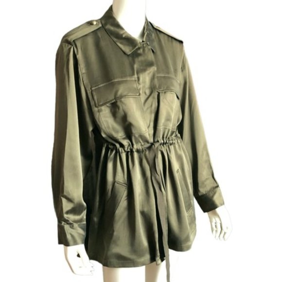 Relative Pi 100% Silk Utility Shirt Jacket in Olive Green | Size L | $395 MSRP - Picture 5 of 15